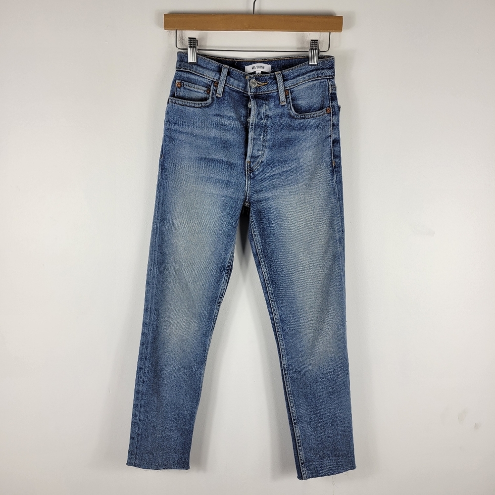 Re/Done 90s High Rise Button Fly Raw Hem Ankle Crop Skinny Jeans Medium 2